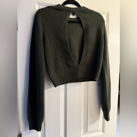 Ride On By Dark Olive Green Knit Backless Cropped Sweater - Picture 5 of 6